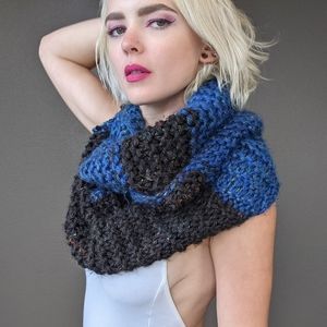 Blue & black knit infinity circle scarf